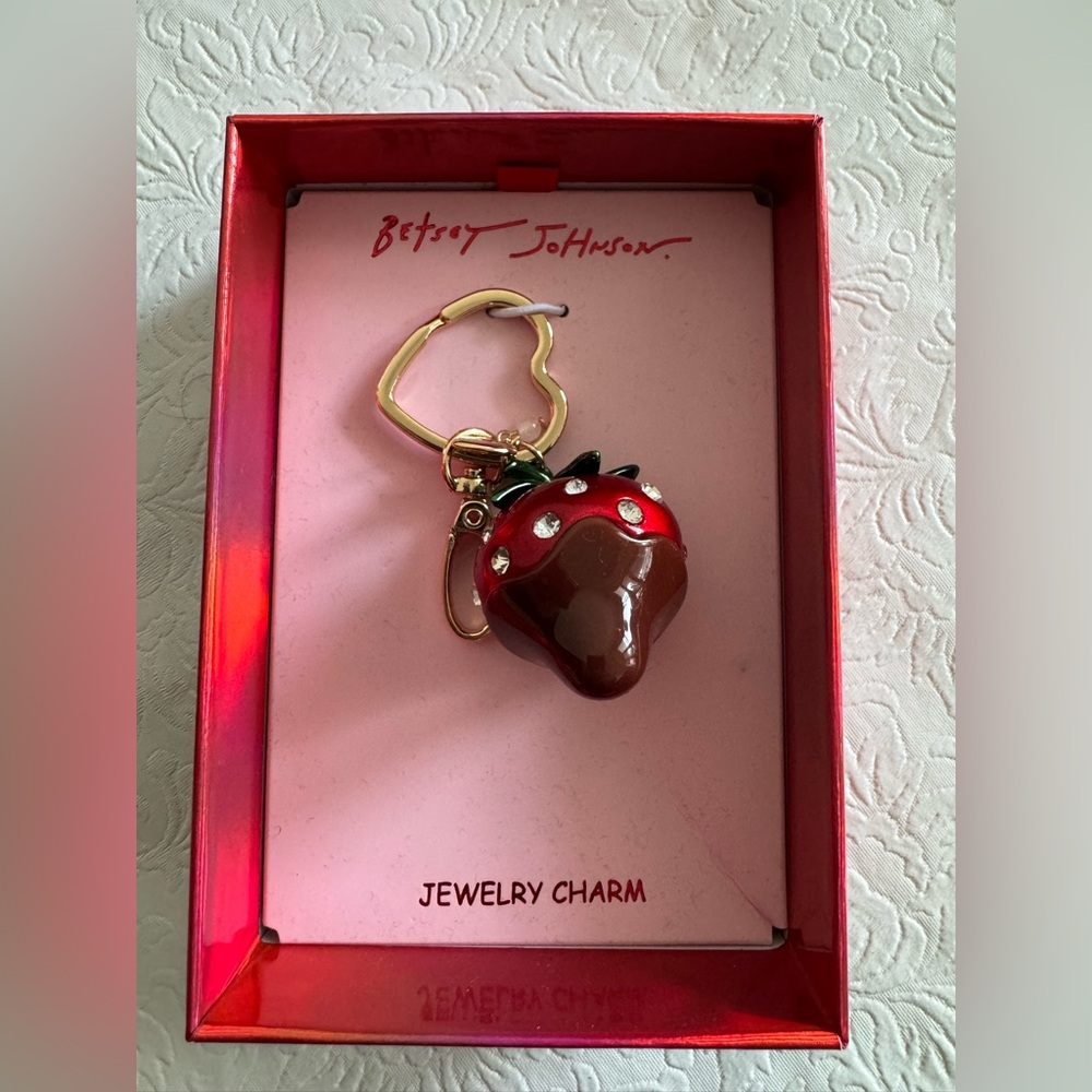 Betsey Johnson chocolate dipped strawberry bag charm/ key chain